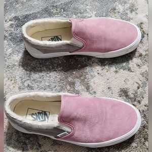 Vans Soft Pink/Gray Suede Slip-On Sneakers, 7.5M/9W